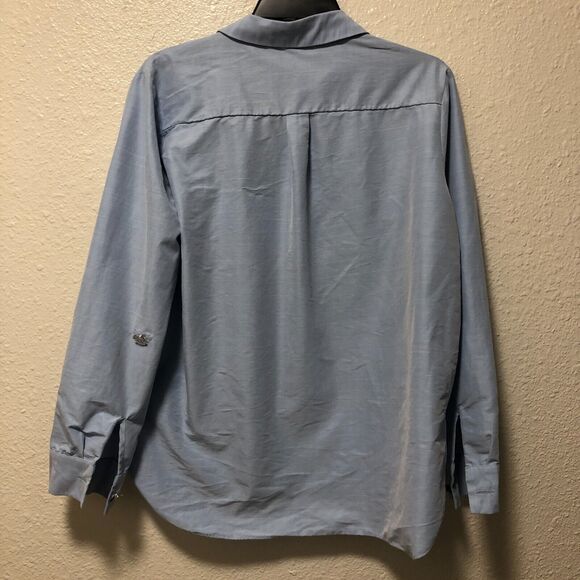 river island womens 14 top blue button up silver buttons large l pockets work tt - Picture 7 of 14